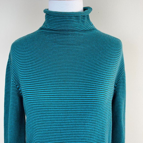 Title Nine Sweater Dress Small Teal Synergy Striped Mockneck Long Sleeve Stretch - Picture 2 of 12
